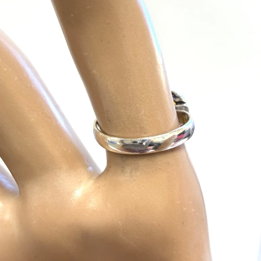 Handmade Ring Cat’s Eye‎ Glass Sterling Silver Plated Adjustable Size 7–8 - Picture 3 of 7